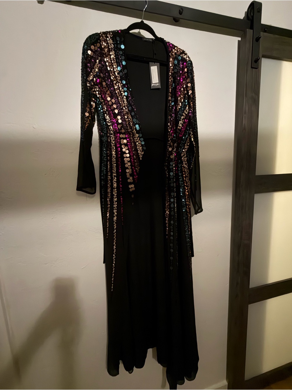 Nasty Gal Black Long Sleeve Sequin Maxi Dress with Multicolor Accents